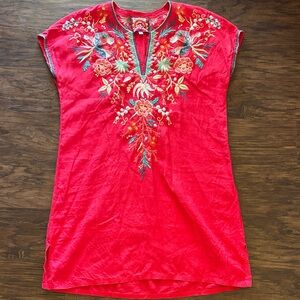 Johnny Was Red Embroidered Dress